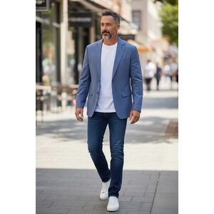 Crown & Ivy Blazer Mens Blue Stretch Cotton Blend Sport Coat 38 S